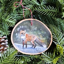 Drewniana, ręcznie robiona ozdoba choinkowa Lis, możliwa personalizacja