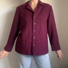 Bordowa marynarka kardigan vintage, elegancki oversize styl retro