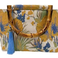 Torebka vintage z haftem kwiatowym i bambusową rączką – unikatowa boho torebka z chwostem