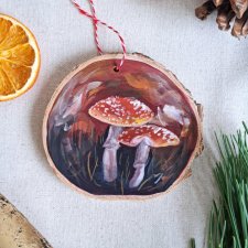 Drewniana, ręcznie robiona ozdoba choinkowa Muchomory, możliwa personalizacja