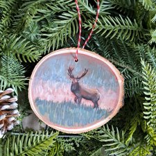Drewniana, ręcznie robiona ozdoba choinkowa Jeleń, możliwa personalizacja