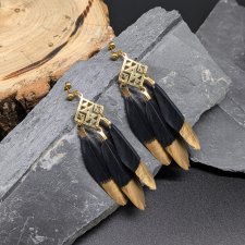 Kolczyki czarne pióra złoto boho nowoczesne