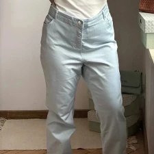 Spodnie eleganckie proste nogawki z wysokim stanem, luźny krój, błękitny kolor 46 /XXXL