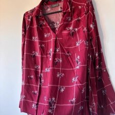 Czerwona koszula w kratkę i kwiaty, lekka oversize vintage boho elegancja XXL / 44 / 16
