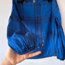 Granatowa bluzka damska w kratkę z haftem na ramionach i długim rękawem elegancja vintage Jessica Rozmiar XL / 42 / 14