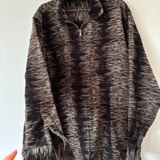 Czarna koszula vintage z zamkiem – unikalny wzór, retro styl i oversize fason  6XL / 52 / 24