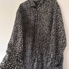 Bluzka damska oversize czarna w białe kwiatki, długa rękaw, lekki materiał, kobiecy styl XXXL / 46 / 18