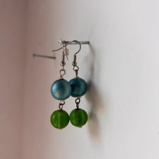 Kolczyki z dużymi kulkami zielono-niebieski duet w stylu retro