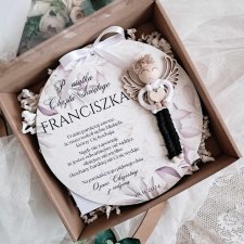 KARTKA NA CHRZEST pamiątka chrztu makramowy aniołek