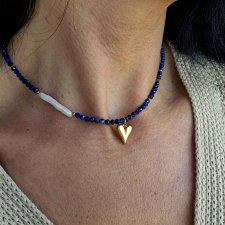naszyjnik naturalnych lapisów lazuli I perły hodowlanej