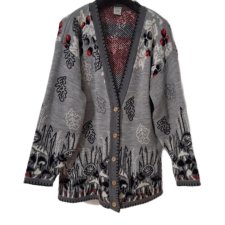 Kardigan Vintage Szary wzory Unisex Grandpa Jarzębina Jesień