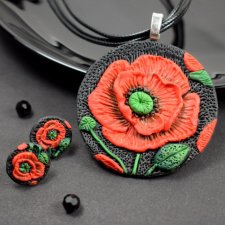 Komplet biżuterii "czerwone maki" naszyjnik i kolczyki sztyfty