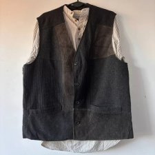 Stylowa męsk unisex wełniana kamizelka patchworkowa w odcieniach szarości i grafitu XXL/ XL