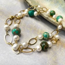 Łańcuszkowy naszyjnik z perłami i jaspisem c1342