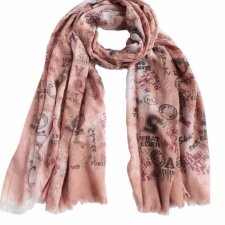 Szal vintage napisy szalik apaszka chusta bawełna wiskoza