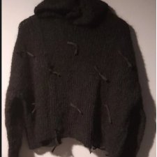 czarny moherowy sweter z kapturem hand made %