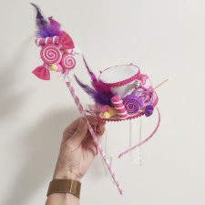 Opaska świąteczna z cukierkami ozdoba do włosów bożonarodzeniowa kostium słodycze