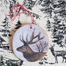 Drewniana, ręcznie robiona ozdoba choinkowa Jeleń, możliwa personalizacja