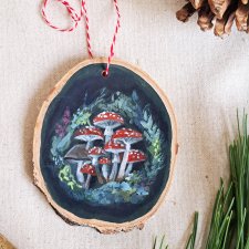 Drewniana, ręcznie robiona ozdoba choinkowa Muchomory, możliwa personalizacja