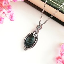 Naszyjnik Agat Mszysty stal chirurgiczna wisiorek handmade wirewrapping