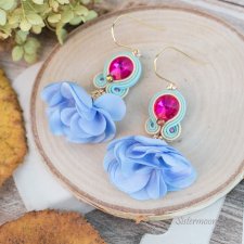 Kolczyki sutasz kwiaty Fuksja i Błękit