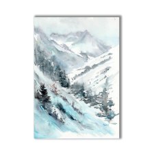 Zima. Góry. Akwarela ręcznie malowana pejzaż górski