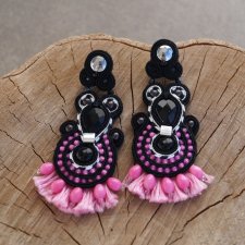 Kolczyki sutasz czarno–różowe z onyksu i hematytu