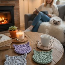 Podkładki koty na szydełku ze sznurka rękodzieło na prezent PS25