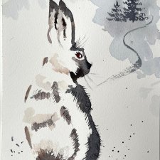 Obraz Króliczek w lesie, original akwarela 21*15 cm