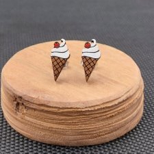 Kolczyki drewniane LODY W ROŻKU