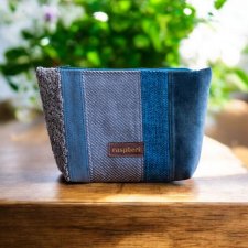 Patchworkowa duża kosmetyczka w kolorze niebieskim