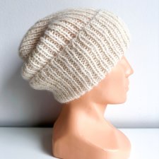 Ręcznie robiona czapka damska MORGANA Alpaka z Jedwabiem 100/01 Ecru - od ręki