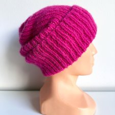 Ręcznie robiona czapka damska MORGANA Merynos, Alpaka z Jedwabiem 08/18 Fuksja - od ręki