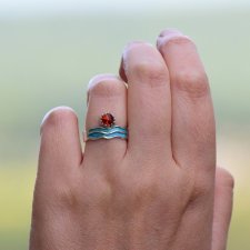 Pierścionek z Bursztynem Morska Fala