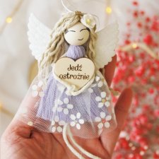 Zawieszka do samochodu Aniołek - Jedź ostrożnie - fiolet | Do auta