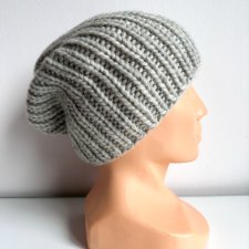 Ręcznie robiona czapka damska JANKA 100% Wełna owcza 53 Jasny Szary - od ręki