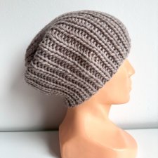 Ręcznie robiona czapka damska JANKA 100% Wełna owcza 47 Jasny Beż - od ręki