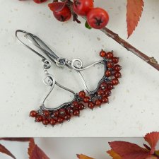 Little autumn girl - srebrne wiszące kolczyki z karneolami