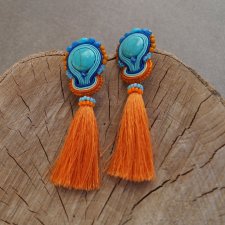 Kolczyki sutasz z pomarańczowym chwostem i niebieskim howlitem
