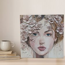 "Kobieta w kwiatach" - Obraz strukturalny - 40 × 40 cm