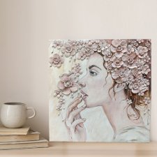 "Kobieta w kwiatach 2 " - Obraz strukturalny - 40 × 40 cm