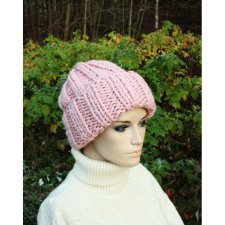 CZAPKA BEANIE Z WEŁNĄ PUDROWY RÓŻ