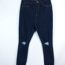 Boohoo skinny jeans dziury wysoki stan spodnie dżins 16 / 44