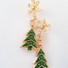 Kolczyki Zielone Choinki Śnieżynki