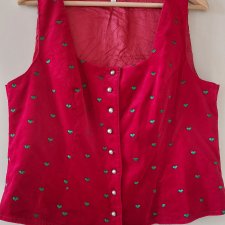 Vintage czerwona  kamizelka  folk trachten haft Land Haus 44