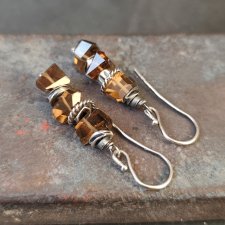 Kolczyki z kwarcem miodowym na biglach otwartych