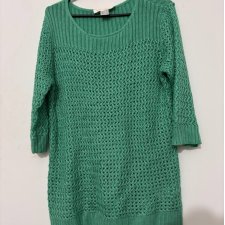 Miętowa ażurowa tunika Alessa W z krótkim rękawem, lekka bawełniana dzianina