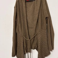 Ecru włoski sweter premium  prążkowany, dekolt V, Le tricot longhin Rozmiar S / 36 / 8
