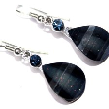 SZKLANE kobaltowe łezki  efektowne kolczyki