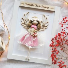 Pamiątka Chrztu Świętego dla dziewczynki - róż Anioł Stróż